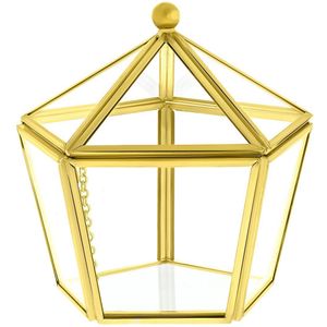 Goudkleurige sieradendoos glas hexagon vorm