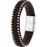 Stalen armband met bruin leer