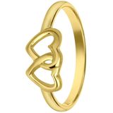 Zilveren goldplated kinderring met dubbel hart