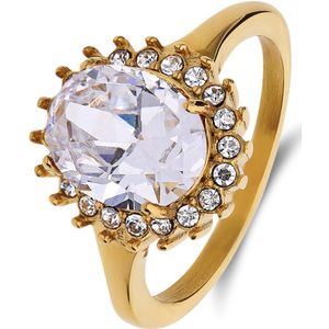 Stalen goldplated vintage ring met wit zirkonia