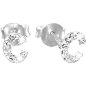 Zilveren kinderoorbellen initialen kristal