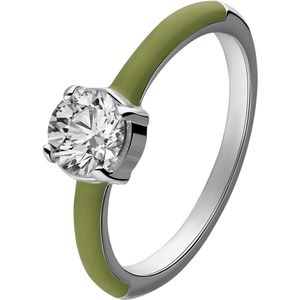 Stalen ring met groene emaille & zirkonia