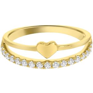 Zilveren kinderring goldplated met hart en zirkonia