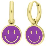 Stalen goldplated oorbellen met smiley violet