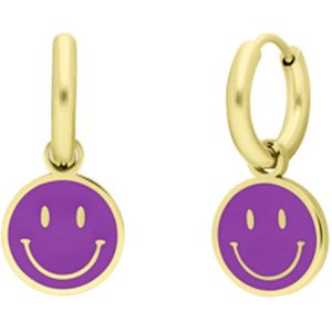 Stalen goldplated oorbellen met smiley violet
