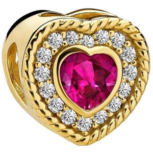 Zilveren goldplated bedel hart met roze zirkonia