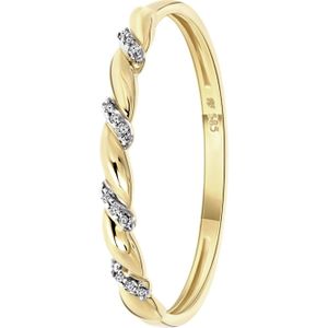 14 karaat geelgouden ring met 12 diamanten 0,015ct slag.