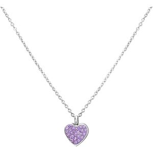 Gerecycled stalen kinderketting hart met violet kristal