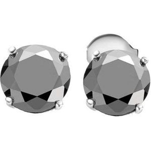 Zilveren oorbellen met zwarte zirkonia rond 6mm