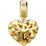 Zilveren goldplated bedel levensboom in de vorm van een hart