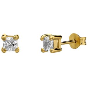 Zilveren goldplated oorknoppen met witte zirkonia