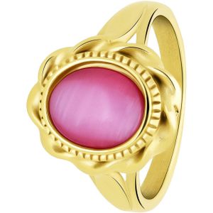 Stalen goldplated vintage ring met bloem roze