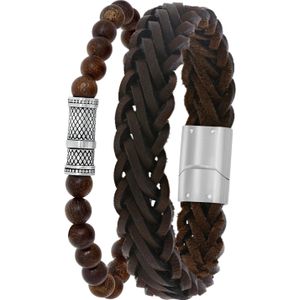 Stalen set met bruin leer & bronzonite