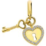 Zilveren goldplated bedel hart en sleutel