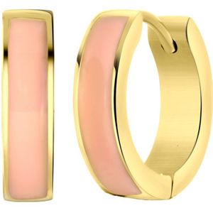 Stalen goldplated oorbellen emaille roze