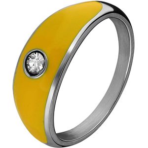 Stalen ring met gele emaille en zirkonia