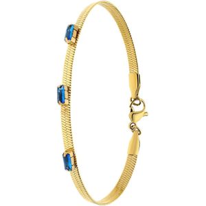 Stalen goldplated armband met bar blauw