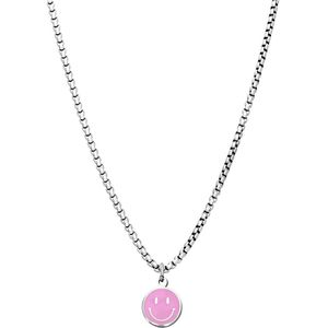 Stalen ketting met smiley roze