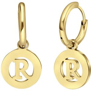 Stalen goldplated oorbellen met letter - R