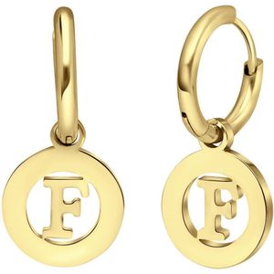Stalen goldplated oorbellen met letter - F