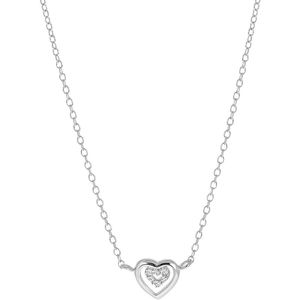 Zilveren ketting & hanger dubbel hart zirkonia
