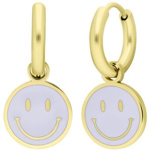 Stalen goldplated oorbellen met smiley wit