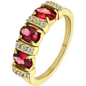 Stalen goldplated vintage ring met rode en witte zirkonia