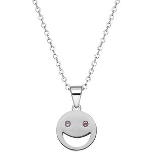 Stalen ketting smiley met roze zirkonia