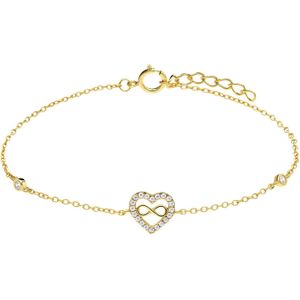 Zilveren goldplated armband met hanger hart infinity zirkonia