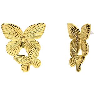 Stalen goldplated oorbellen met vlinders