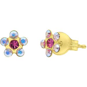 Tiny tips stalen goldplated bloem roze kristal