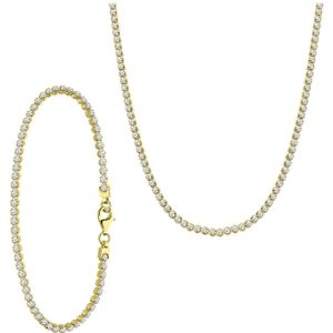 Zilveren goldplated set ketting en armband zirkonia