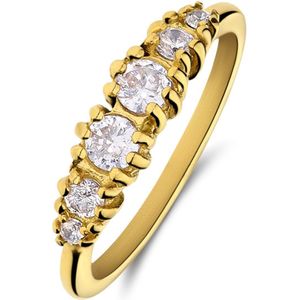 Stalen goldplated vintage ring met witte zirkonia