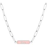 Stalen ketting love emaille roze