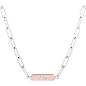 Stalen ketting love emaille roze