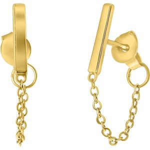 Zilveren oorbellen goldplated bar ketting