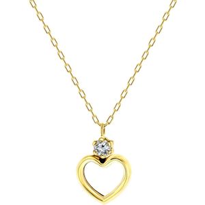 Lucardi Dames Ketting met hanger hart zirkonia - 14 karaat goud - Ketting - Cadeau - 45 cm - Geelgoud
