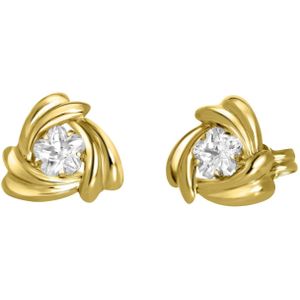 Lucardi Dames Oorbellen Swirl met Zirkonia - Oorbellen - Cadeau - 14 Karaat Goud - Geelgoud