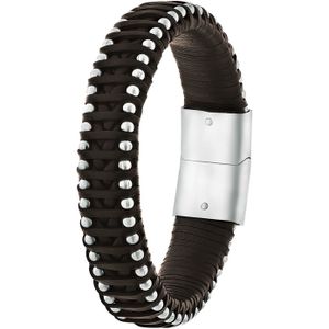 Stalen armband met bruin leer