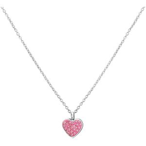 Gerecycled stalen kinderketting hart met roze kristal