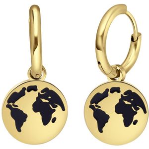 Stalen goldplated oorbellen met wereldbol