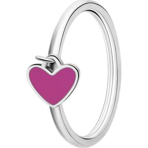 Stalen ring met hart emaille fuchsia