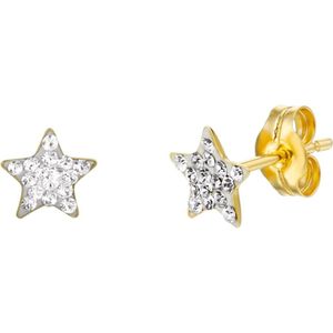 Lucardi Meisjes Oorknop - Ster - Kristal - Cadeau - 14 Karaat Goud - Geelgoud
