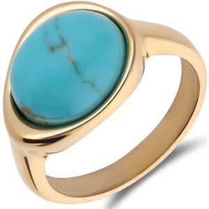 Stalen goldplated ring met turquoise ovaal