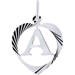 Zilveren hanger alfabet in hart facet