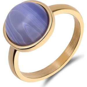 Stalen goldplated ring met blue lace agaat