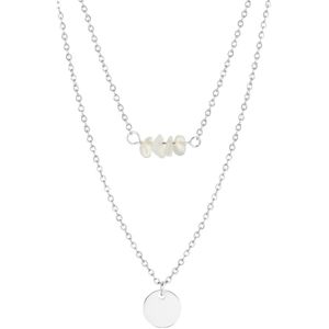 Stalen ketting met muntje en moonstone