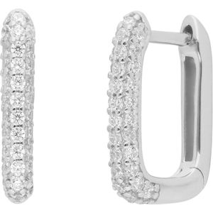 Zilveren rhodiumplated ovalen oorringen zirkonia voor dames