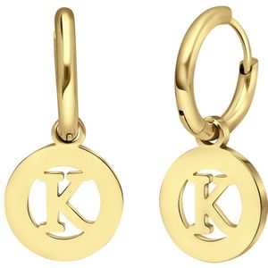 Stalen goldplated oorbellen met letter - K