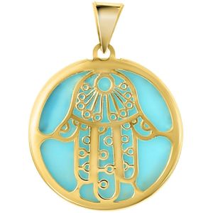 14 Karaat geelgouden hanger hamsa aqua emaille